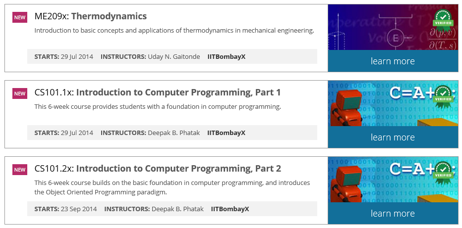 The list of all courses offered by IITB as displayed on the edX website. 